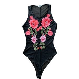Charlotte Russe black/floral mesh body suit